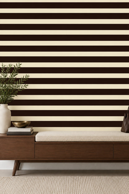 Kahverengi Krem Çizgili Duvar Kağıdı Modern Salon Dekoru