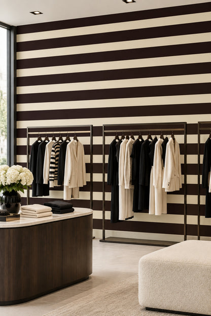 Kahverengi Krem Çizgili Duvar Kağıdı Modern Salon Dekoru