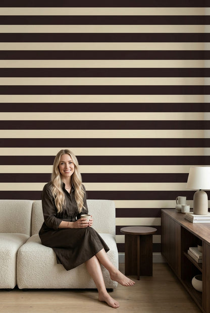 Siyah Bej Çizgili Duvar Kağıdı Modern Salon Duvar Dekoru