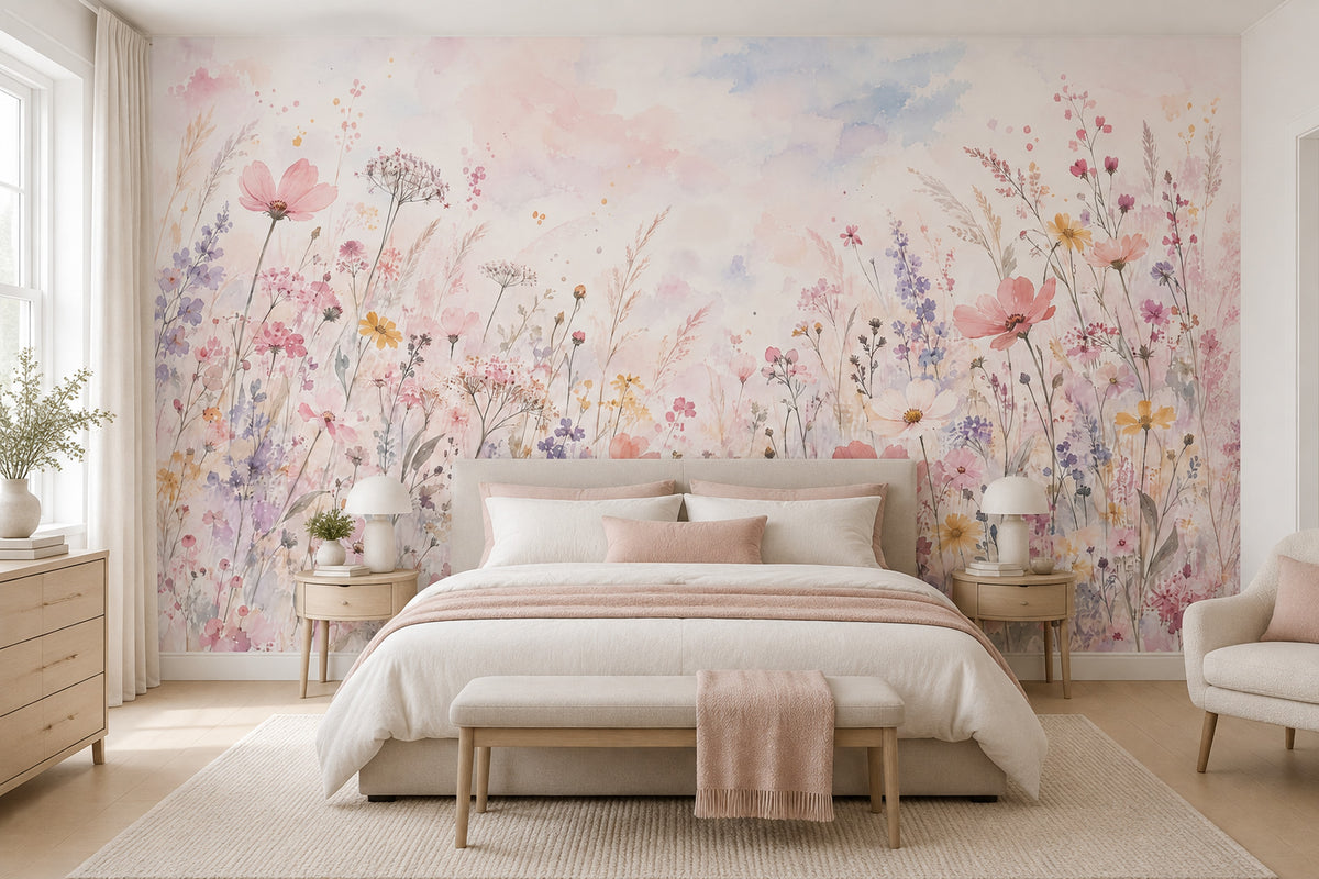 Suluboya Kır Çiçekleri Poster Duvar Kağıdı Pastel Banyo Duvarı
