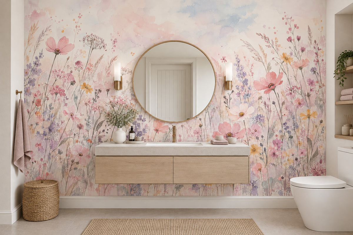Suluboya Kır Çiçekleri Poster Duvar Kağıdı Pastel Banyo Duvarı