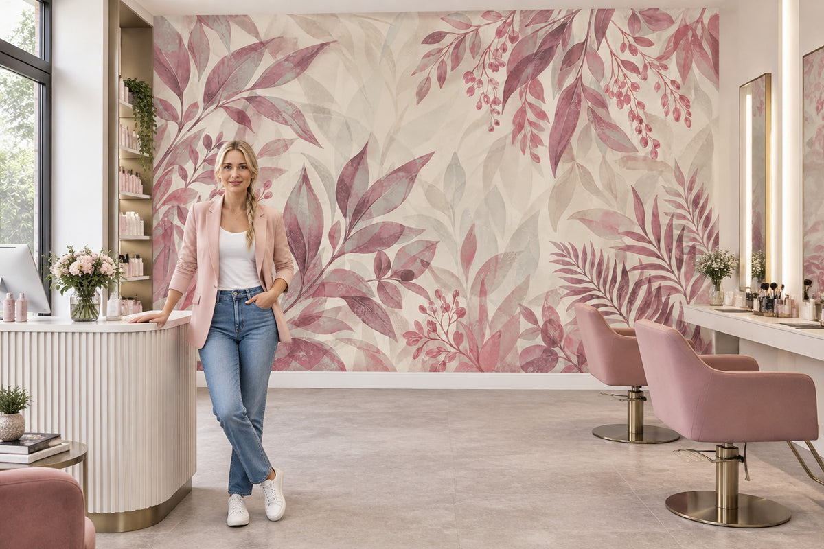 Pudra Pembe Yapraklı Poster Duvar Kağıdı Salon Duvarı