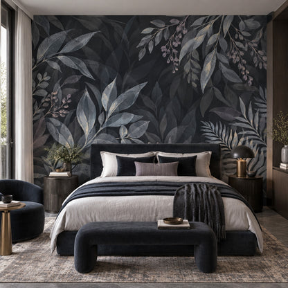 Koyu Yaprak Desenli Poster Duvar Kağıdı Modern Salon Dekoru