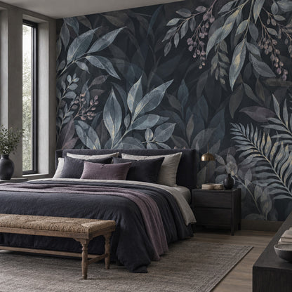 Koyu Yaprak Desenli Poster Duvar Kağıdı Modern Salon Dekoru