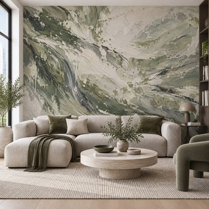 Yeşil Mermer Desenli Poster Duvar Kağıdı Modern Salon Dekoru