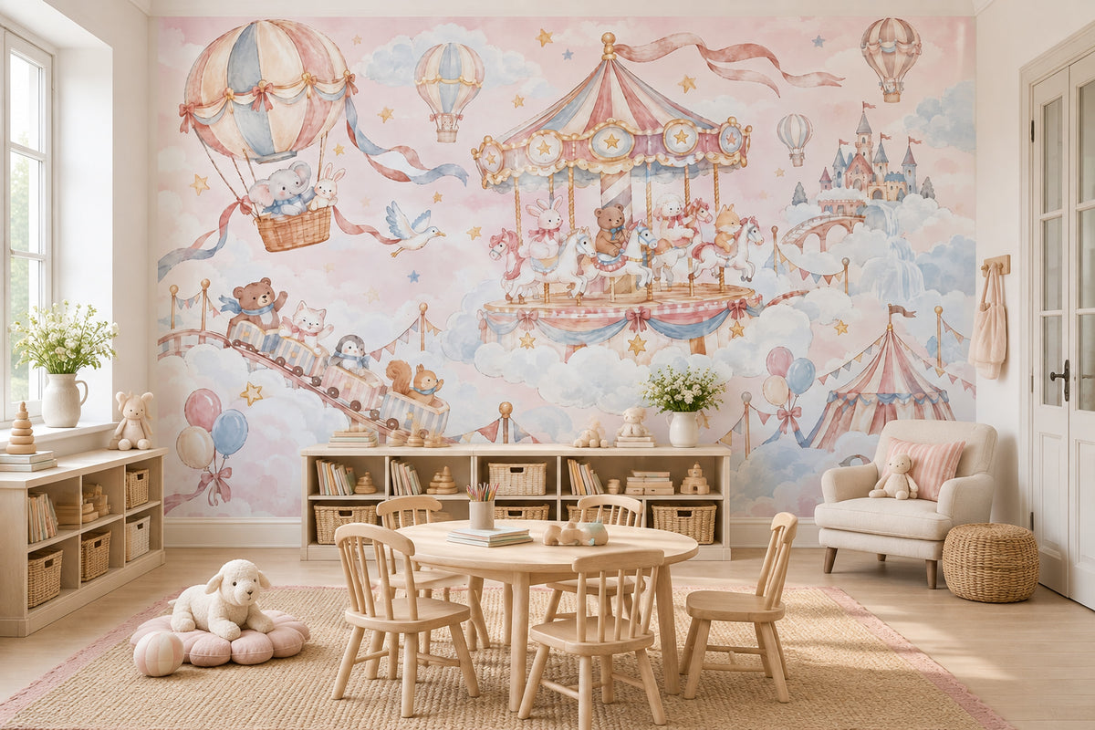 Balonlu Lunapark Poster Duvar Kağıdı Pastel Çocuk Odası