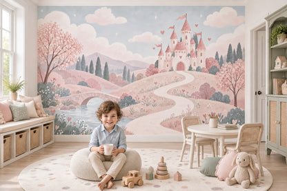 Masalsı Şato Manzaralı Poster Duvar Kağıdı Pastel Çocuk Odası