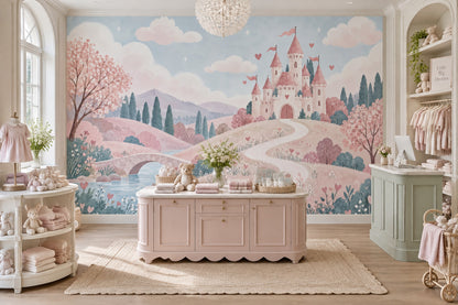 Masalsı Şato Manzaralı Poster Duvar Kağıdı Pastel Çocuk Odası