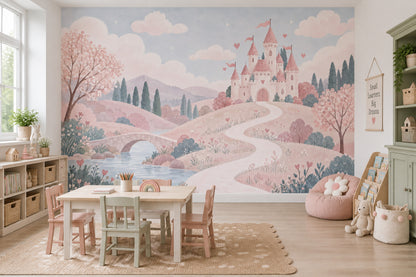 Masalsı Şato Manzaralı Poster Duvar Kağıdı Pastel Çocuk Odası