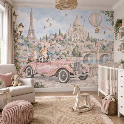 Paris Manzaralı Poster Duvar Kağıdı Pastel Çocuk Odası Desenli