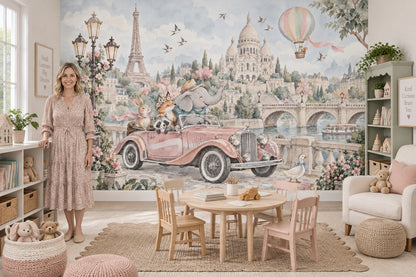 Paris Manzaralı Poster Duvar Kağıdı Pastel Çocuk Odası Desenli