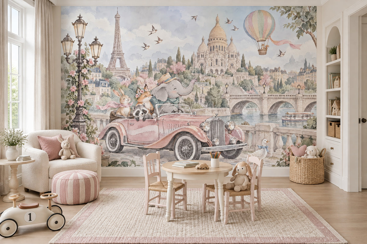 Paris Manzaralı Poster Duvar Kağıdı Pastel Çocuk Odası Desenli
