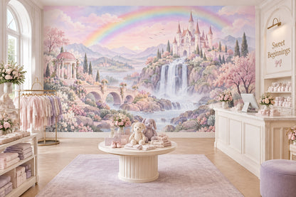 Gökkuşaklı Şato Manzarası Poster Duvar Kağıdı Pastel Çocuk Odası