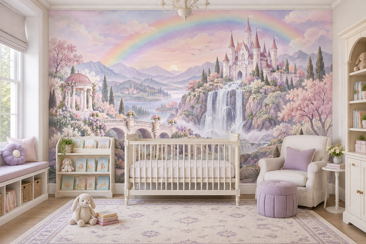 Gökkuşaklı Şato Manzarası Poster Duvar Kağıdı Pastel Çocuk Odası