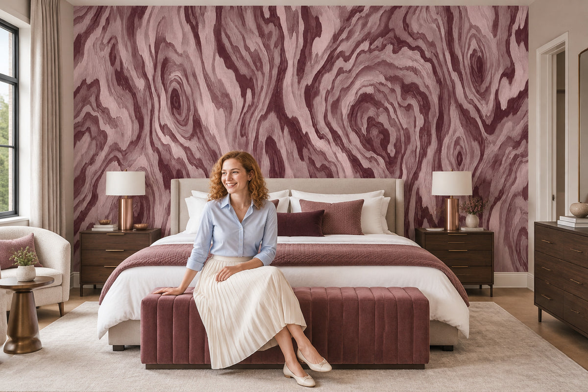 Bordo Ahşap Desenli Poster Duvar Kağıdı Modern Salon
