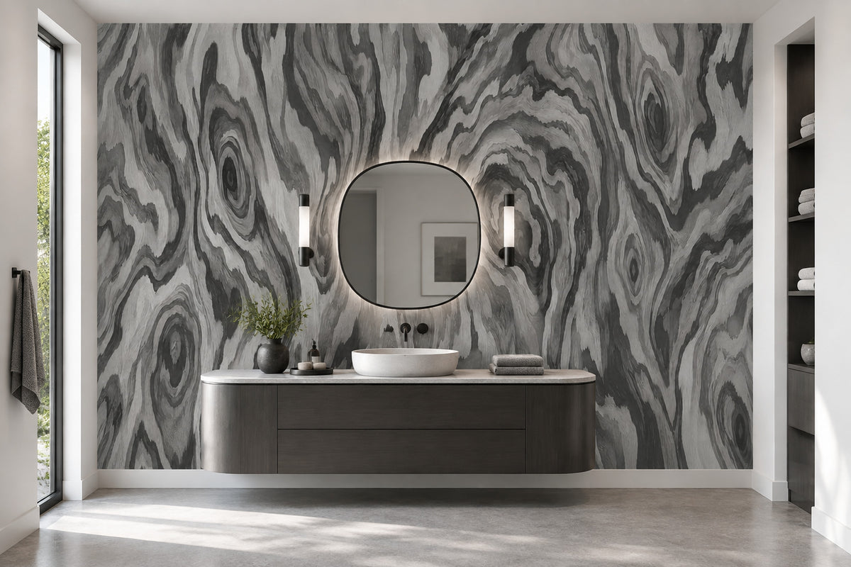 Gri Mermer Desenli Poster Duvar Kağıdı Modern Banyo Duvarı