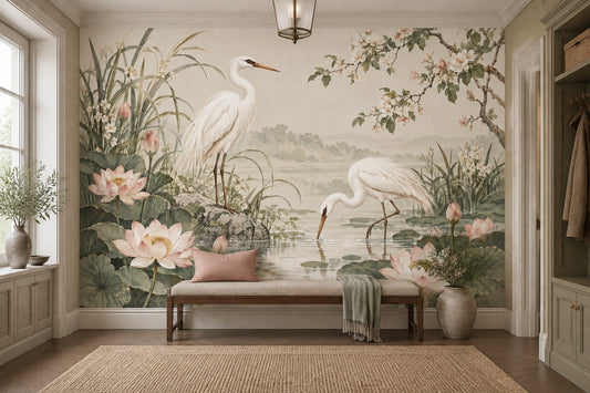 Turnalı Nilüferli Poster Duvar Kağıdı Pastel Botanik Salon