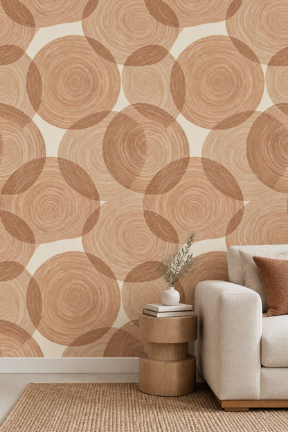 Daire Desenli Duvar Kağıdı Bej Kahverengi Modern Salon