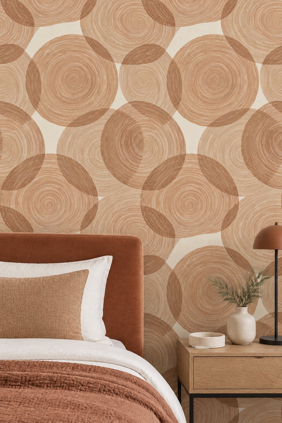 Daire Desenli Duvar Kağıdı Bej Kahverengi Modern Salon