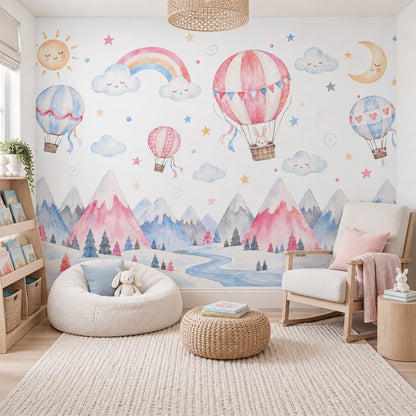 Balon ve Gökkuşağı Poster Duvar Kağıdı Çocuk Odası Pastel