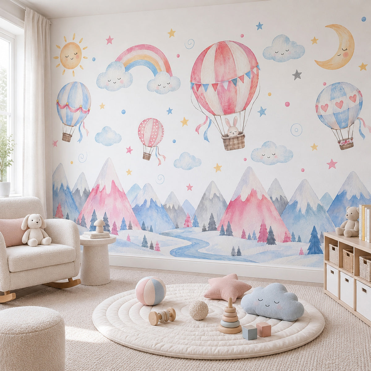 Balon ve Gökkuşağı Poster Duvar Kağıdı Çocuk Odası Pastel