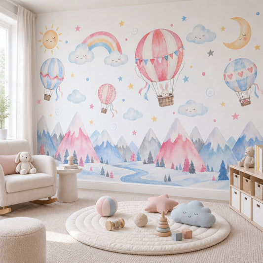 Balon ve Gökkuşağı Poster Duvar Kağıdı Çocuk Odası Pastel