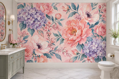 Pastel Çiçekli Poster Duvar Kağıdı Pembe Mor Bebek Odası