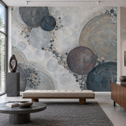Soyut Daire Desenli Poster Duvar Kağıdı Gri Bej Salon