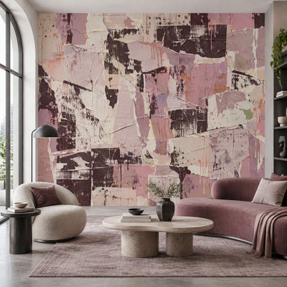 Soyut Kolaj Poster Duvar Kağıdı Pudra Pembe Salon Duvarı