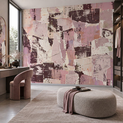 Soyut Kolaj Poster Duvar Kağıdı Pudra Pembe Salon Duvarı