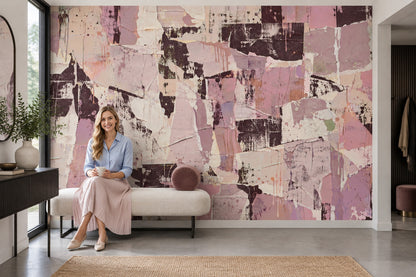 Soyut Kolaj Poster Duvar Kağıdı Pudra Pembe Salon Duvarı