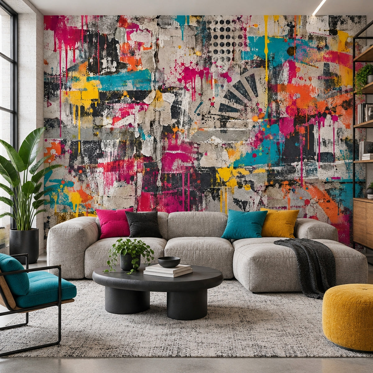 Renkli Graffiti Poster Duvar Kağıdı Modern Soyut Salon Duvarı