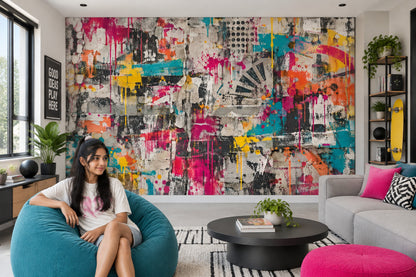 Renkli Graffiti Poster Duvar Kağıdı Modern Soyut Salon Duvarı