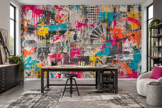 Renkli Graffiti Poster Duvar Kağıdı Modern Soyut Salon Duvarı