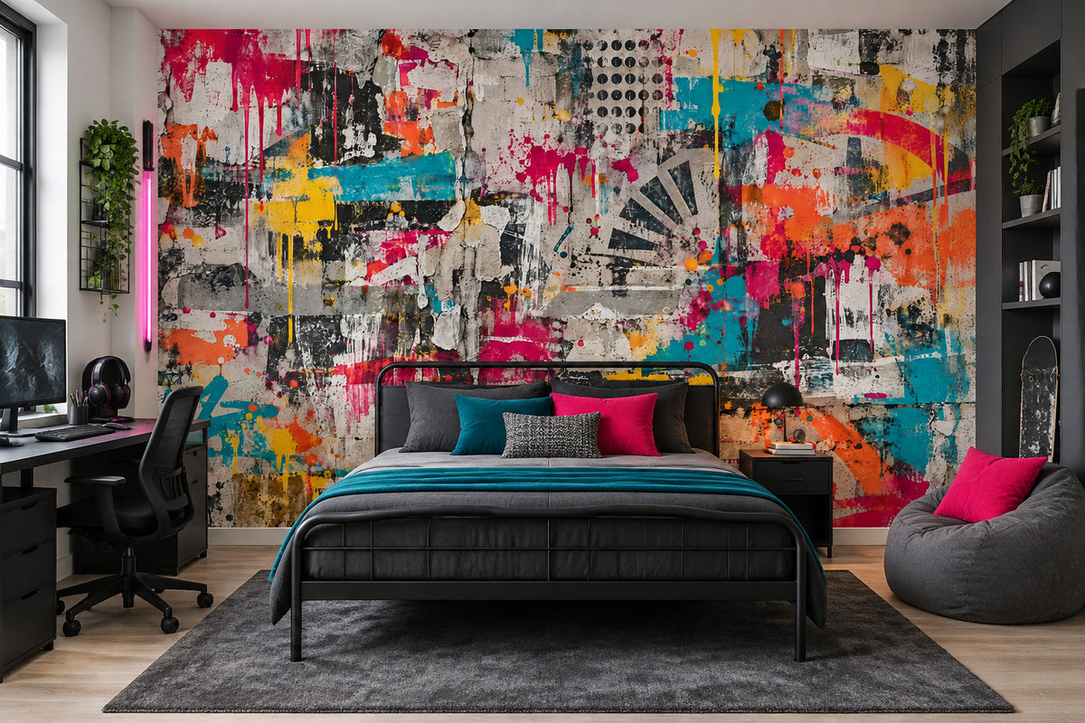 Renkli Graffiti Poster Duvar Kağıdı Modern Soyut Salon Duvarı