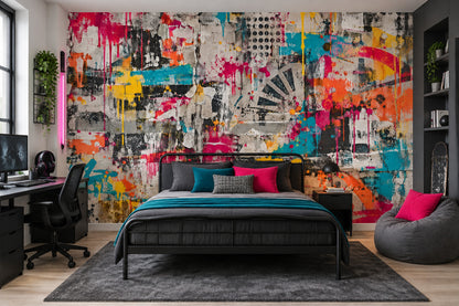 Renkli Graffiti Poster Duvar Kağıdı Modern Soyut Salon Duvarı