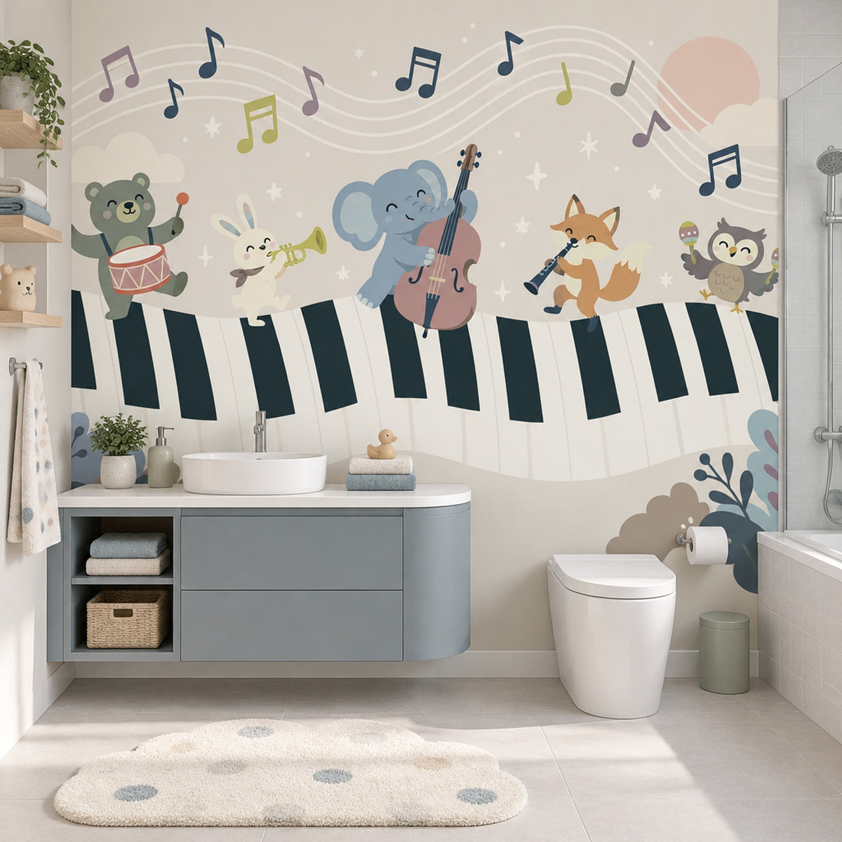 Müzik Temalı Hayvanlı Poster Duvar Kağıdı Çocuk Odası Desenli