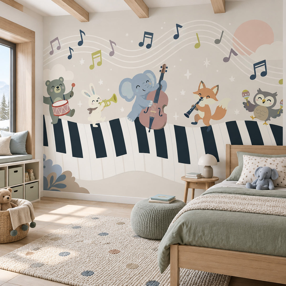 Müzik Temalı Hayvanlı Poster Duvar Kağıdı Çocuk Odası Desenli
