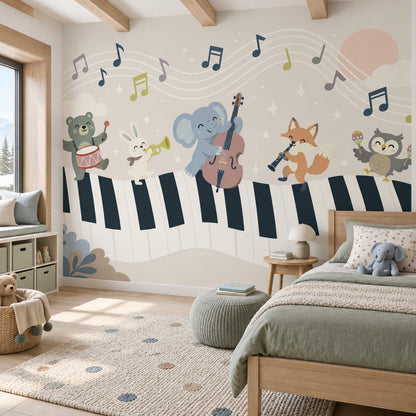 Müzik Temalı Hayvanlı Poster Duvar Kağıdı Çocuk Odası Desenli