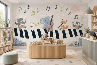 Müzik Temalı Hayvanlı Poster Duvar Kağıdı Çocuk Odası Desenli