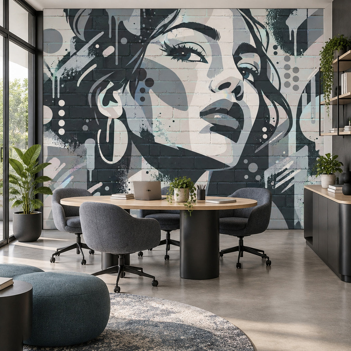 Graffiti Kadın Portre Poster Duvar Kağıdı Gri Modern Salon