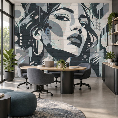 Graffiti Kadın Portre Poster Duvar Kağıdı Gri Modern Salon