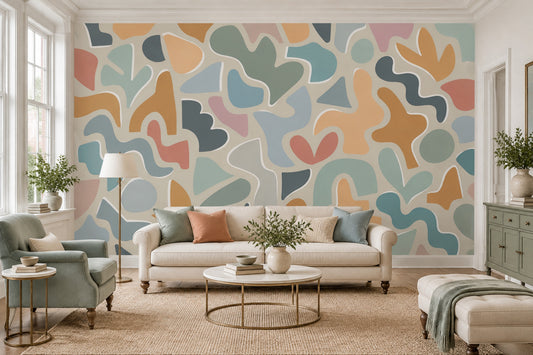 Pastel Soyut Şekilli Poster Duvar Kağıdı Renkli Salon Duvarı