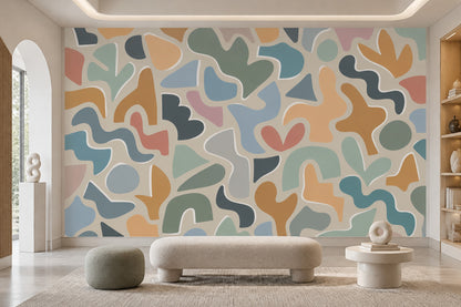 Pastel Soyut Şekilli Poster Duvar Kağıdı Renkli Salon Duvarı