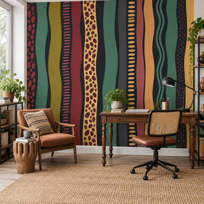 Renkli Dalgalı Çizgili Poster Duvar Kağıdı Modern Salon