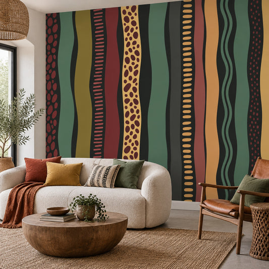 Renkli Dalgalı Çizgili Poster Duvar Kağıdı Modern Salon