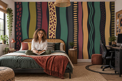 Renkli Dalgalı Çizgili Poster Duvar Kağıdı Modern Salon