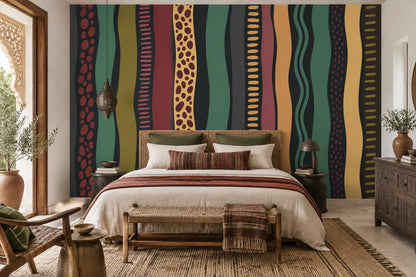 Renkli Dalgalı Çizgili Poster Duvar Kağıdı Modern Salon