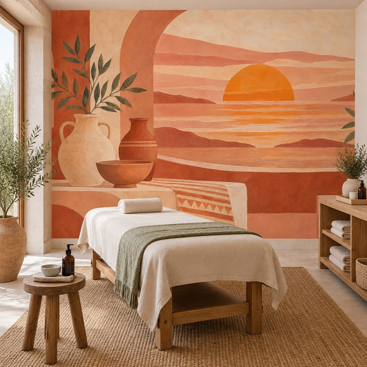 Terracotta Gün Batımı Manzaralı Poster Duvar Kağıdı Modern Salon