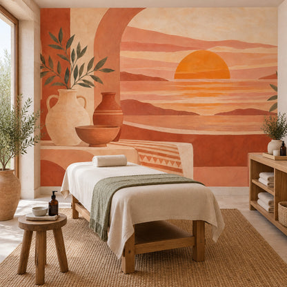 Terracotta Gün Batımı Manzaralı Poster Duvar Kağıdı Modern Salon